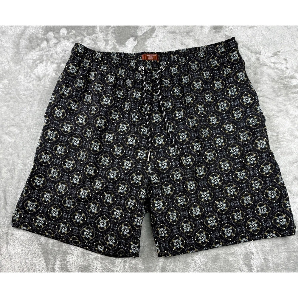 Consequence Swim Trunks Men's XL Floral Medallion Print Elastic Waist Mesh Lined